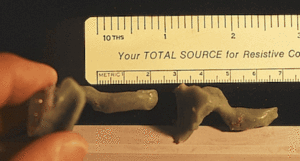 Figure 13.  Two very different ear canals.  That on the left has an unusually long area following the second bend, and is close to 30 mm in total length.  That on the right would essentially have the block touching the TM when placed beyond the second bend.  The total length of this ear canal is closer to 20 mm at its longest dimension.