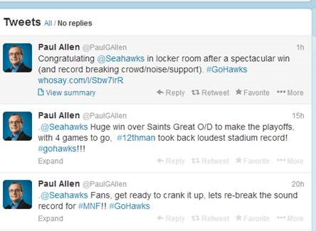 December Twitter feed from Seahawks owner Paul Allen.