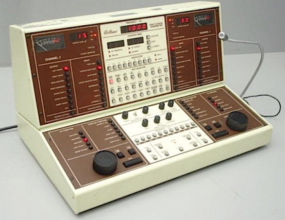 Figure 1. Beltone two-channel clinical audiometer circa 1970, dominated by push buttons.