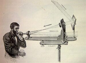 Figure 2. An illustrator's conception of the Bell-Tainter light-based phone.