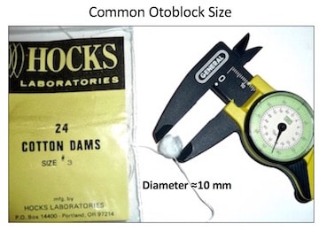 Figure 3. Cotton block (otoblock/dam) of average size (#3 Hocks) is approximately 10 mm in diameter.