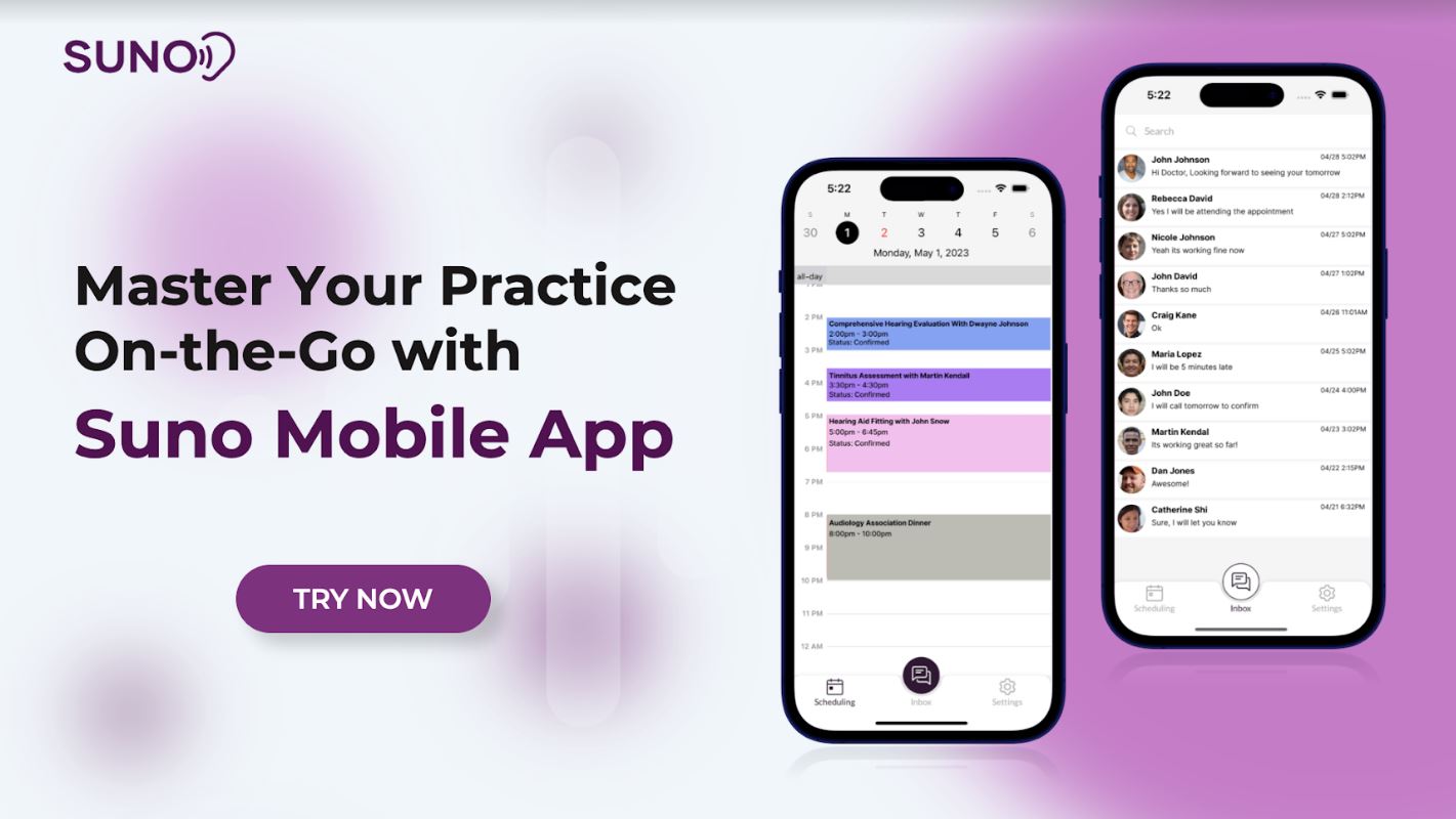 suno practice management mobile app audiology
